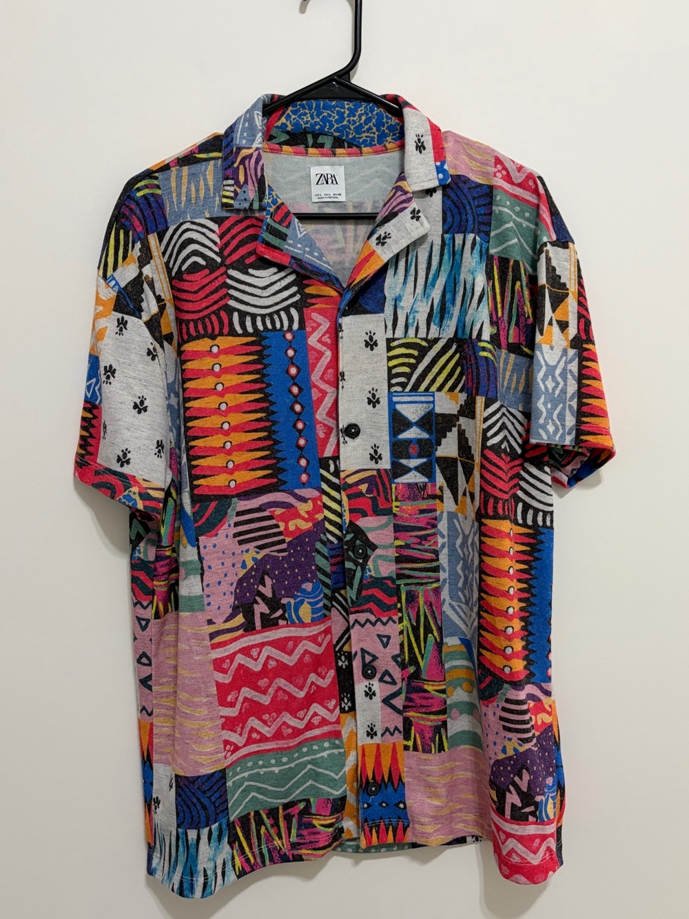 ZARA Abstract Geometric Short-Sleeve Button-Down Shirt